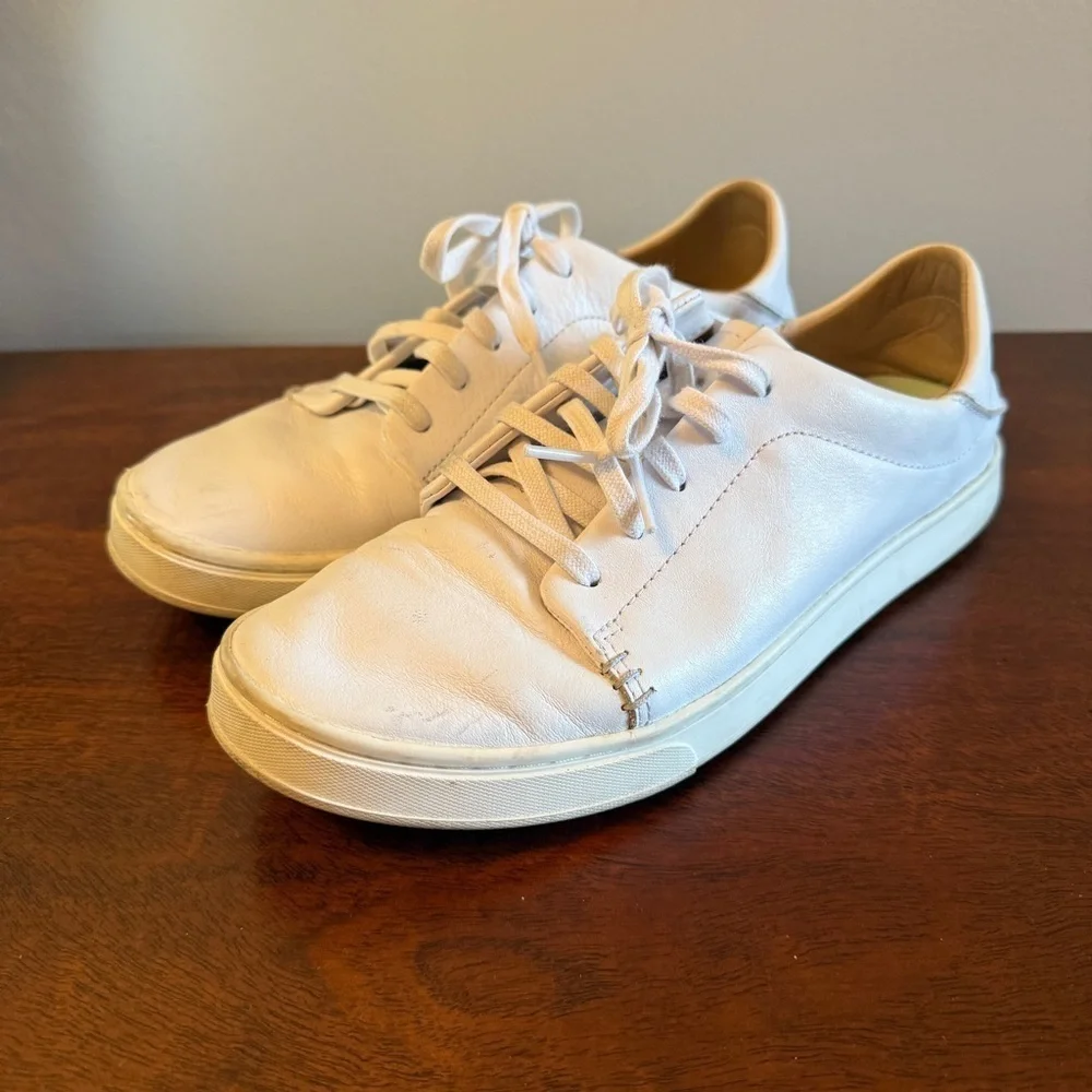 Olukai Pehuea Lī ‘Ili White Leather Sneakers Women’s Size 8