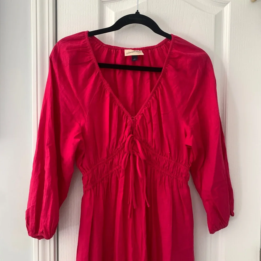 Universal Thread Womens Dress Sz Small Pink Midi Long Sleeve‎ Linen Blend spring