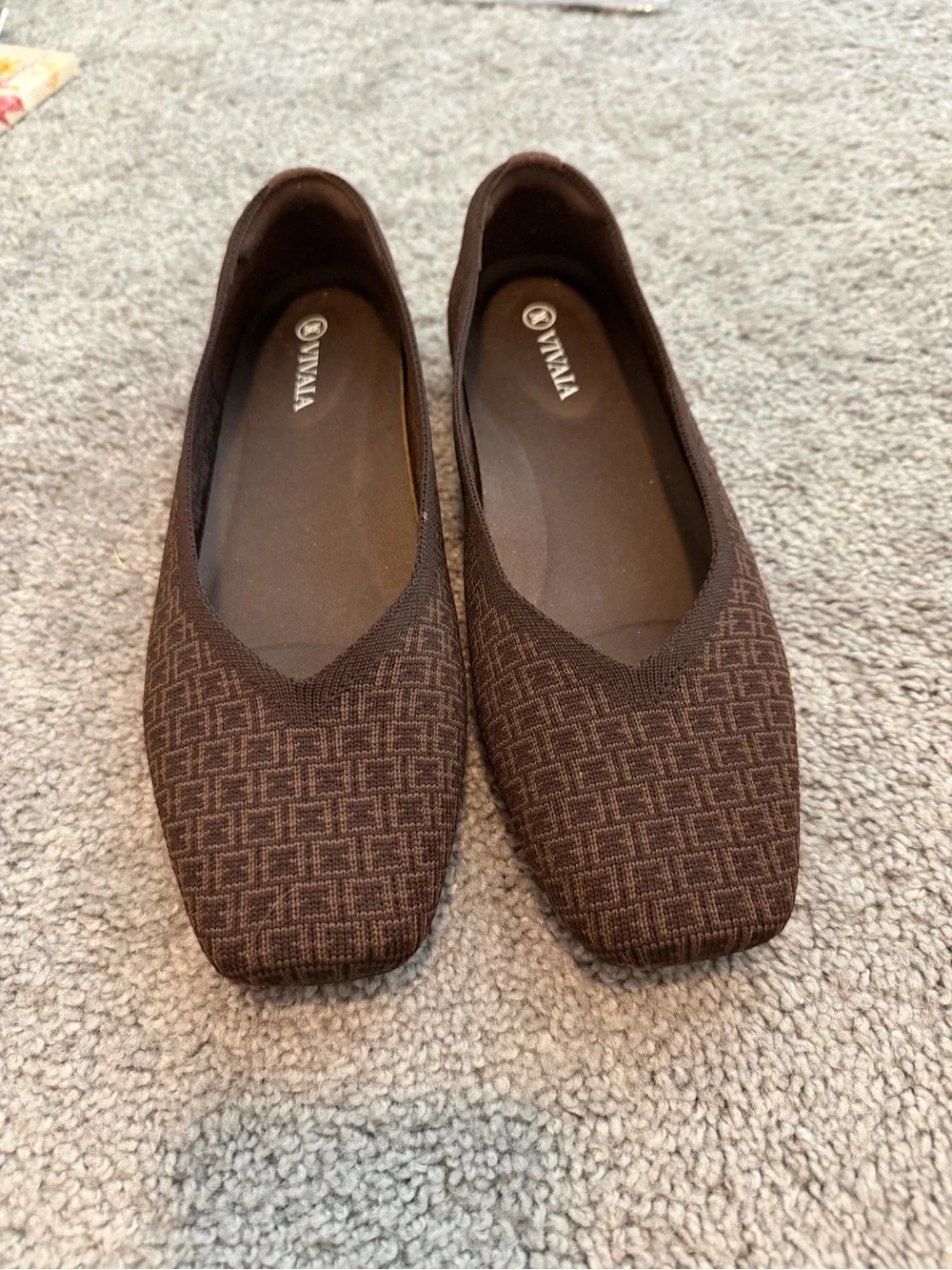 Vivaia square-toe knit flats geometric print 7.5 / 38.5