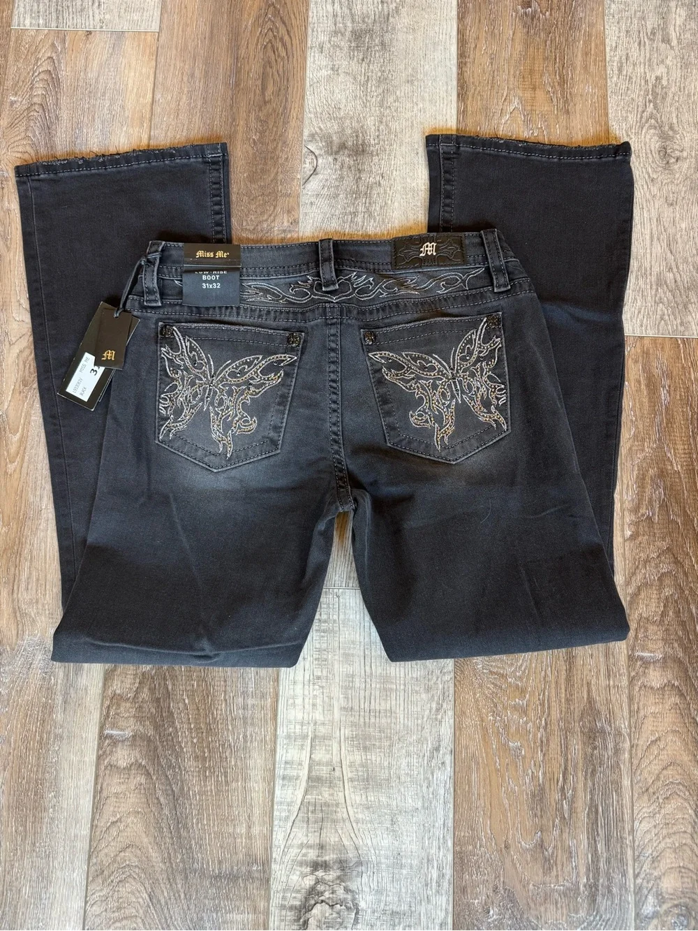 Miss Me Risa Black Bootcut Jeans with Embellished Butterfly Pocket