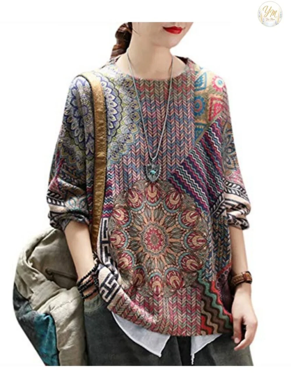 Oversized Graphic Cat Print Pullover Sweater - Cozy Cotton Wool Knit Tunic