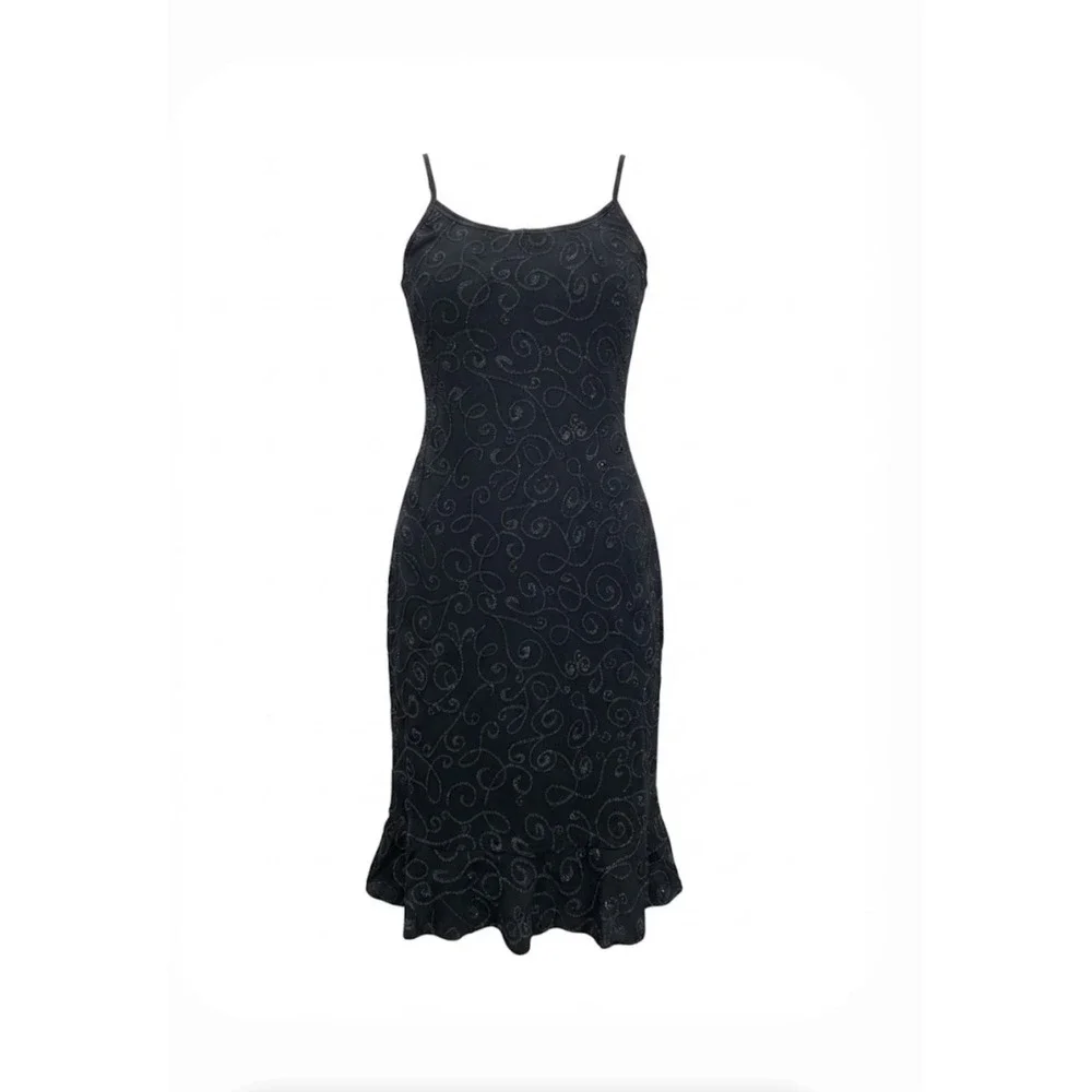 Cache Alexia Admor VTG Y2K Beaded Rouche Embroidered Black Slip Dress sz M