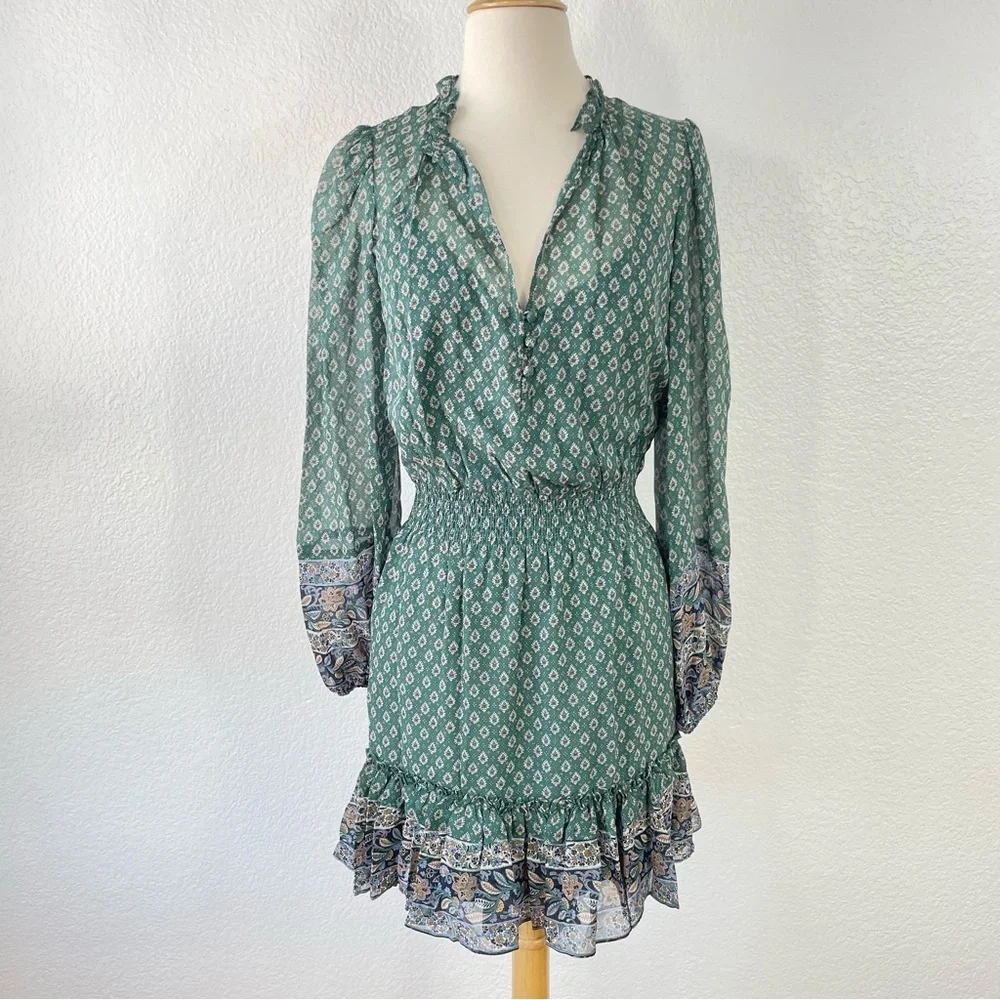 {Veronica Beard} Destiny Smocked Waist V-Neck Mini Dress, Size 0, NWT