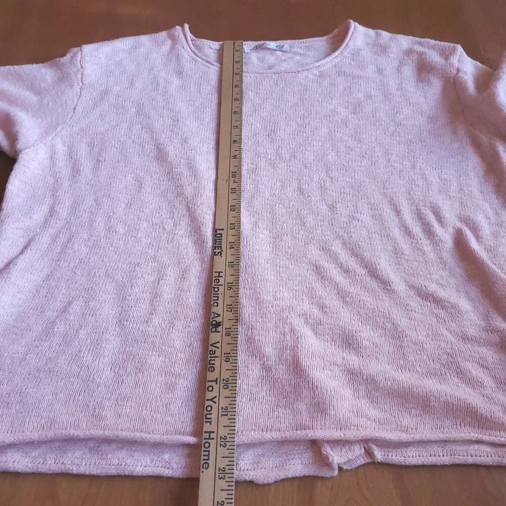 Lulu B Pink Roll Neck Sweater Womens XL 100% Cotton Asymmetrical Button Back