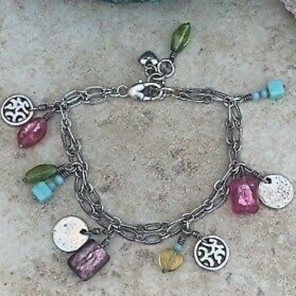 Brighton Barbados silver and multi colored‎ beads double strand Charm Bracelet