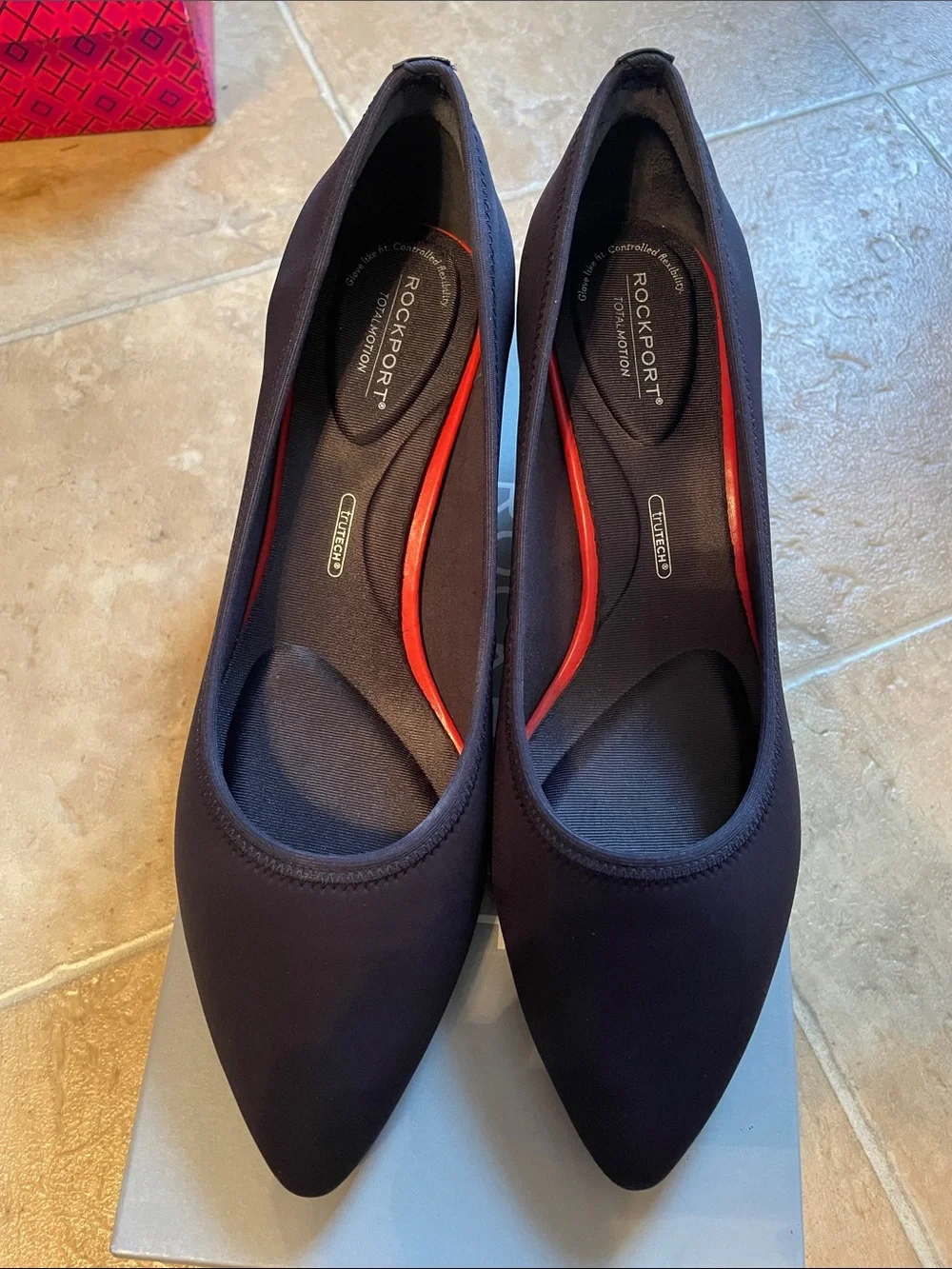 Rockport Women's Black Pointed Heels with Red Trim