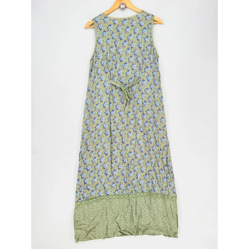 April Cornell Vintage Maxi Dress Women Medium Green Floral Lace Boho Cottagecore