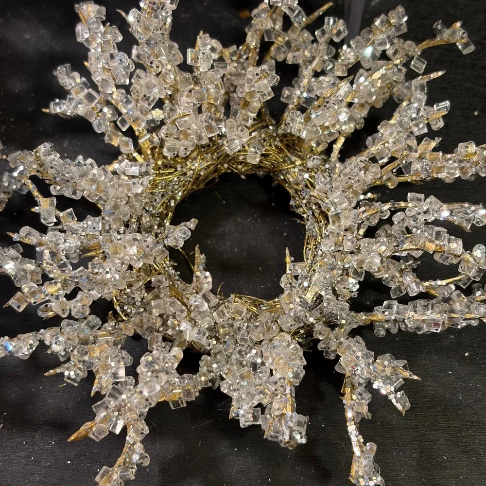 Gold Beaded Napkin Rings Set of 4 Ice Crystal Sunburst Wreath Holiday Decor 5in