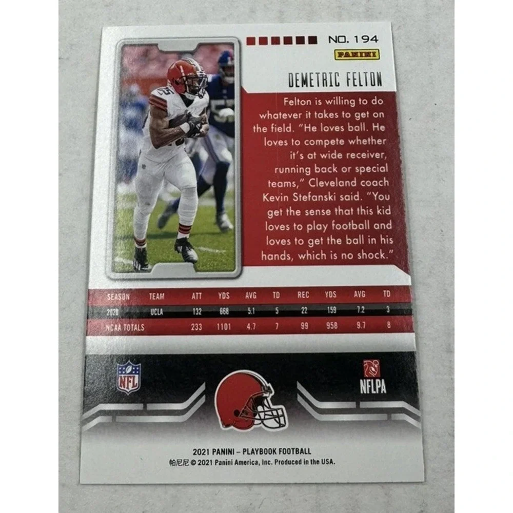 2021 Panini‎ Playbook Sparkle Demetric Felton #194 Rookie Browns RC Sparkle