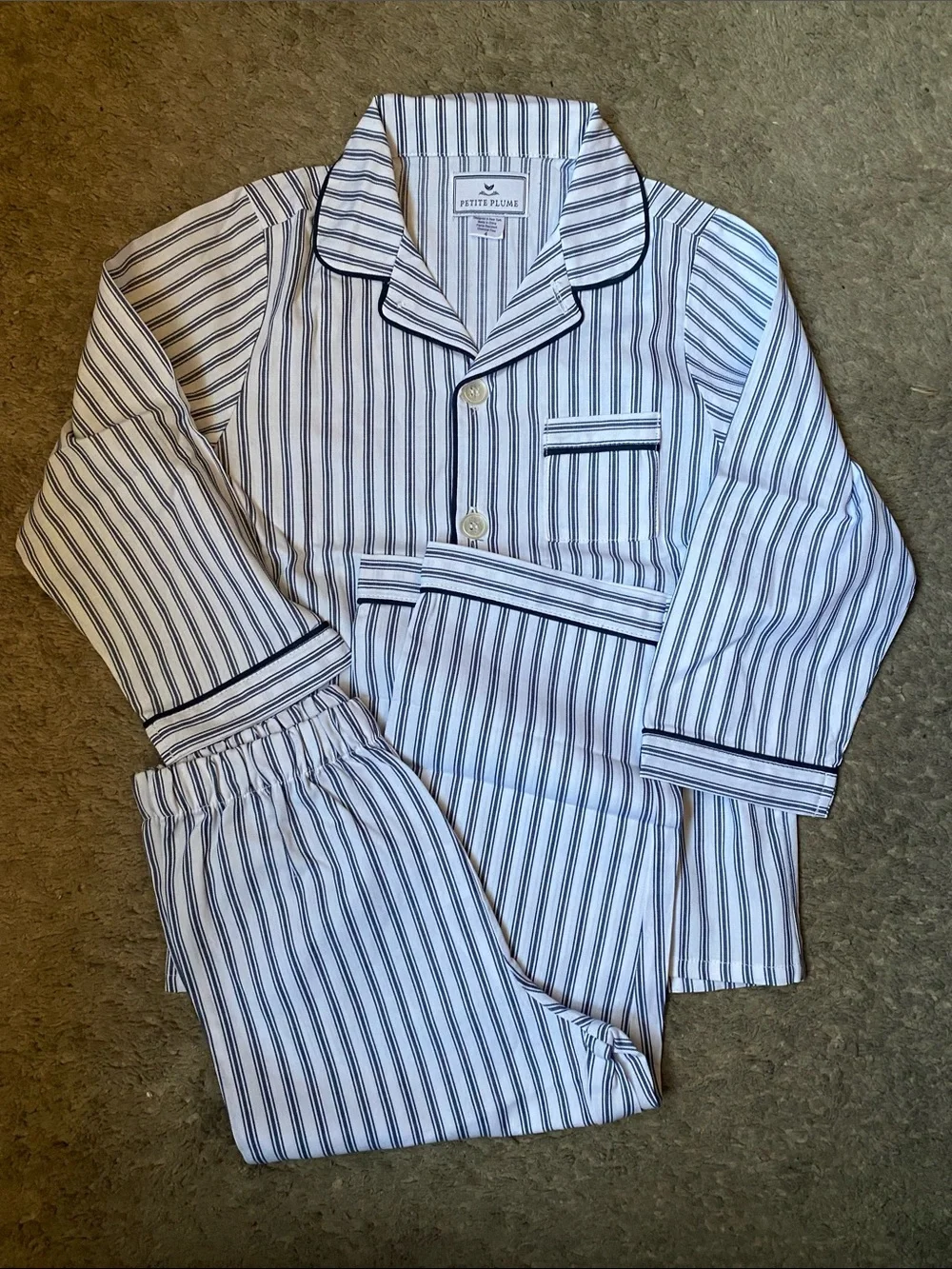 Classic Navy & White Striped Kids Pajama Set by Petite Plume