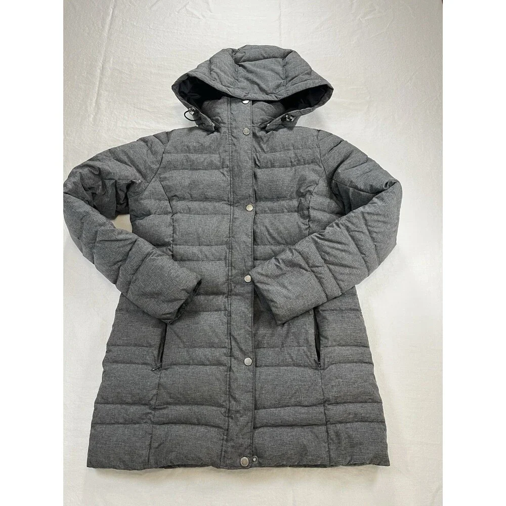 Lands End Women's M 10-12 Grey Quilted Down Puffer Winter Jacket Coat Parka