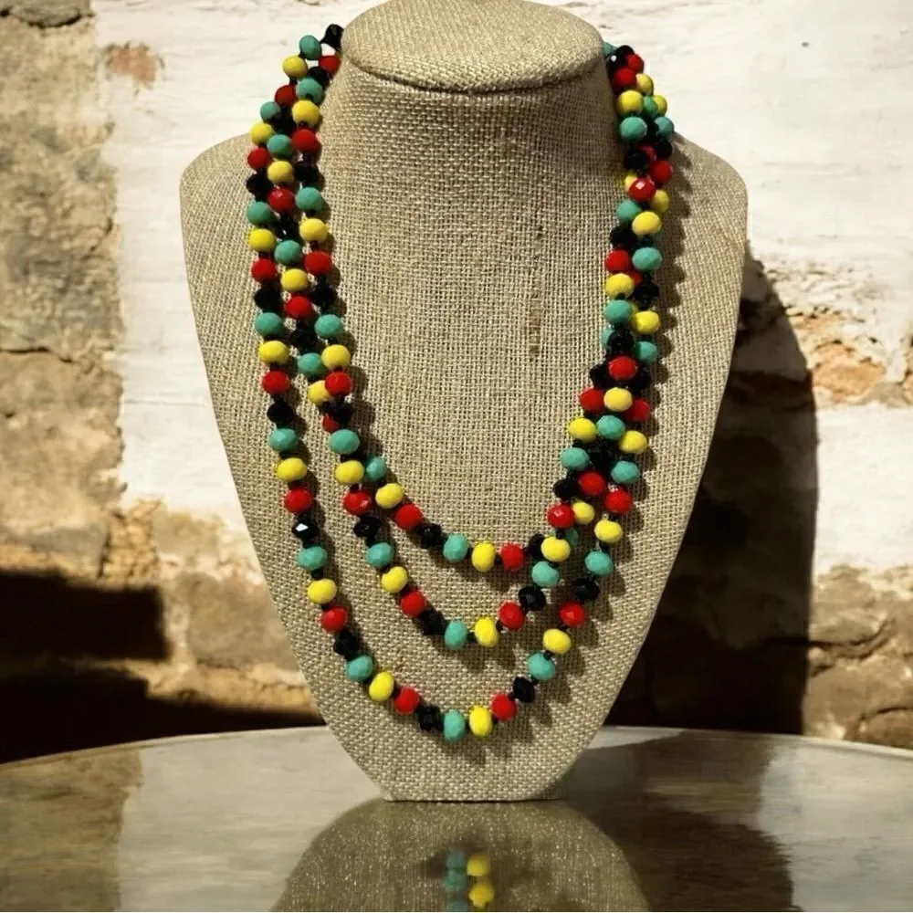 Gorgeous Silk Strung & Knotted Rainbow Glass Faceted Crystal Necklace 56…