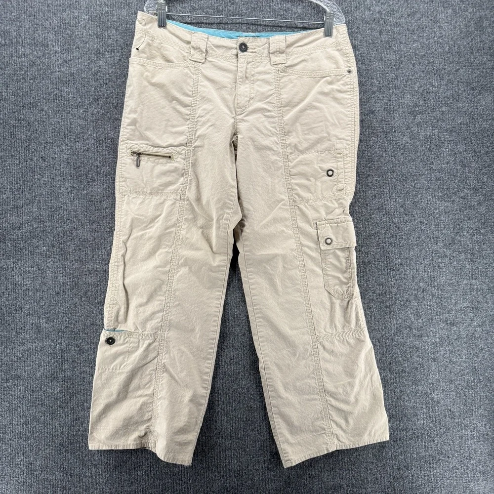 Eddie Bauer Womens Pants Petite 14 Cream Vashon Fit‎ Cargo Straight Crop Hiking