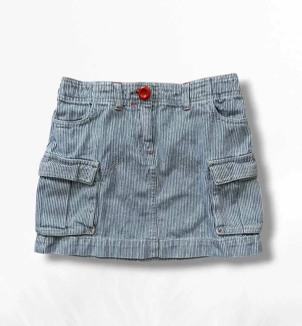 Mini Boden Engineer Stripe Denim Cargo Skirt, Size 9/10