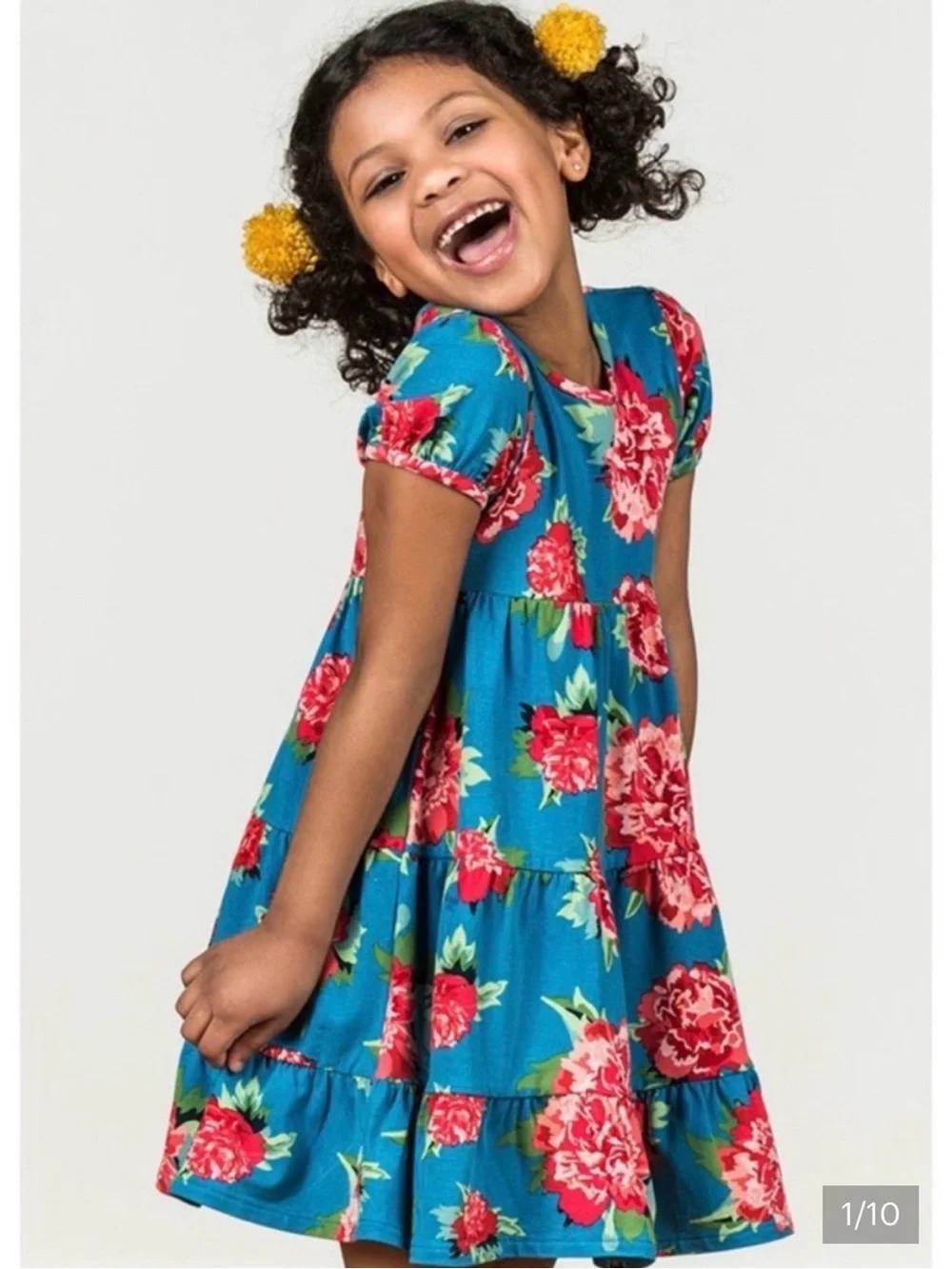 Matilda Jane Teal Blossom Pie Floral Tiered Dress with Pink Roses