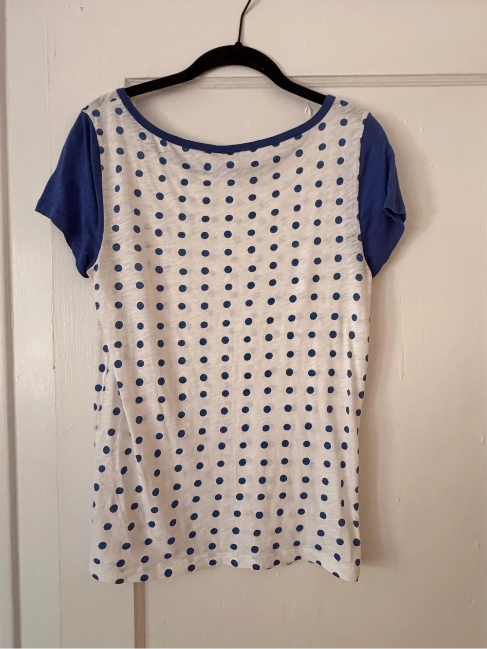J. Crew White Tee with Blue Polka Dots