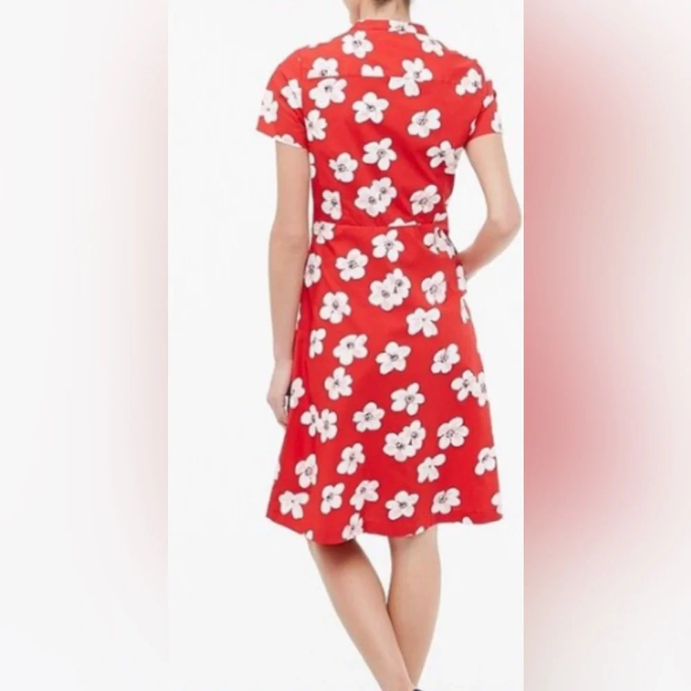 J. Crew Short Sleeve Button-Front Shirt Dress in Red Poppy Print ZB3