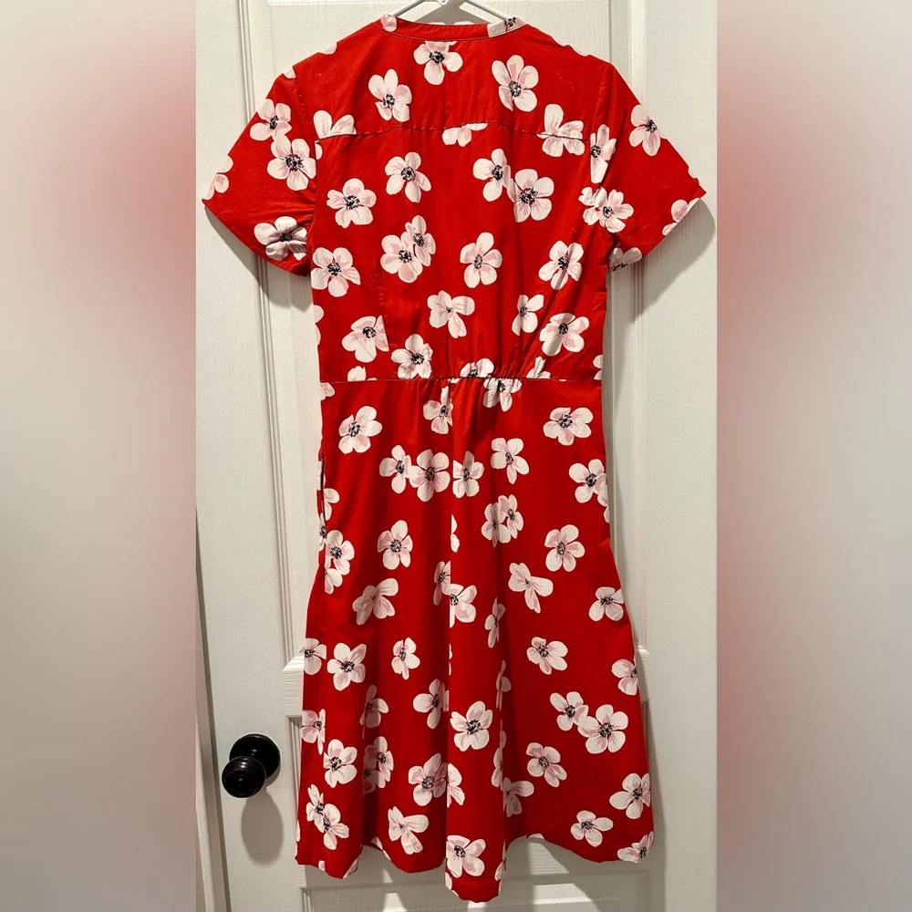 J. Crew Short Sleeve Button-Front Shirt Dress in Red Poppy Print ZB3