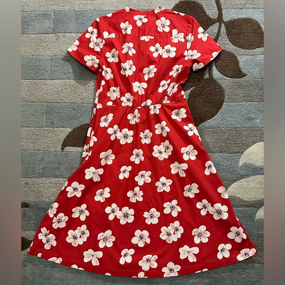 J. Crew Short Sleeve Button-Front Shirt Dress in Red Poppy Print ZB3