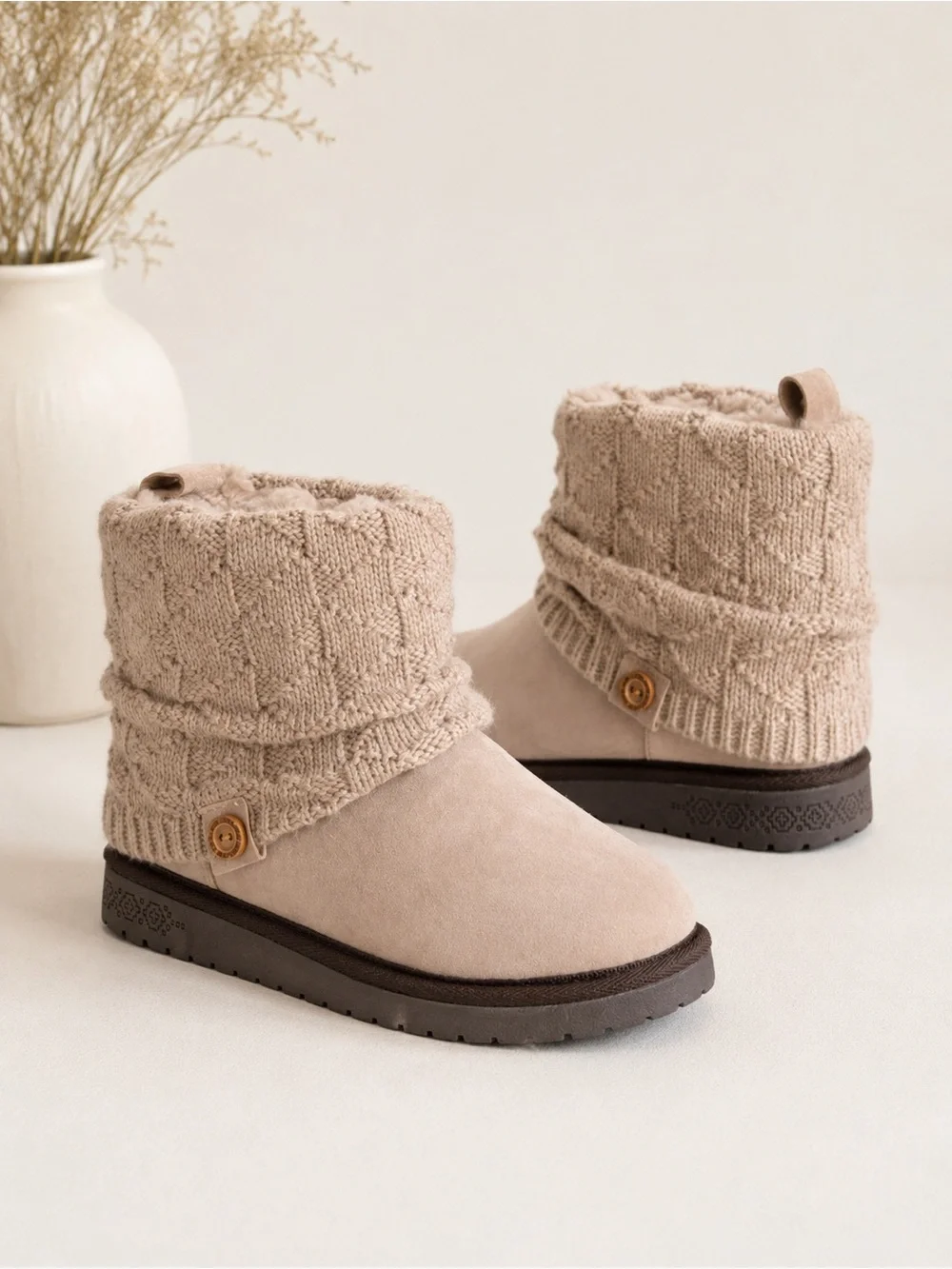 MUK LUKS Laurel Pull On Sherpa Winter Boots, Stone/Fairy Dust SIZE 7