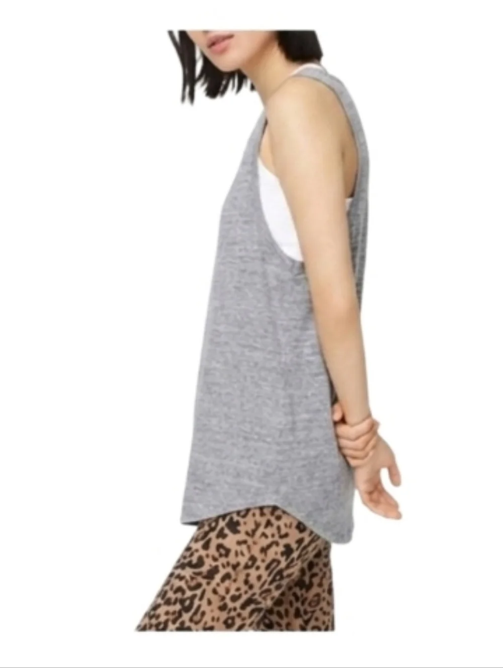 J CREW Weekend Longline Layering Textured Slub Cotton Grey Spring Tank Top