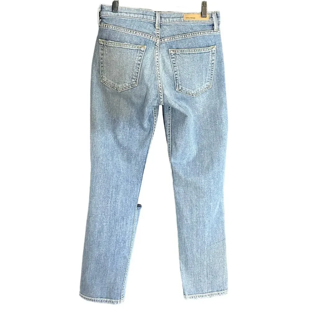 GRLFRND Naomi High Rise Distressed Straight Leg Jeans Light Wash Size 27