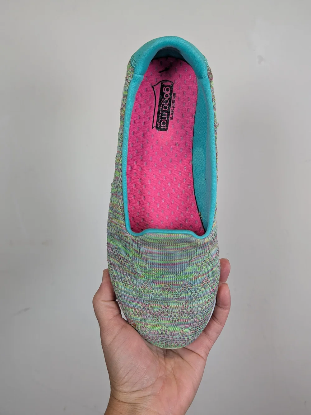 Skechers GOwalk Slip-On Knit Shoe in Mint/Pink, Size 8