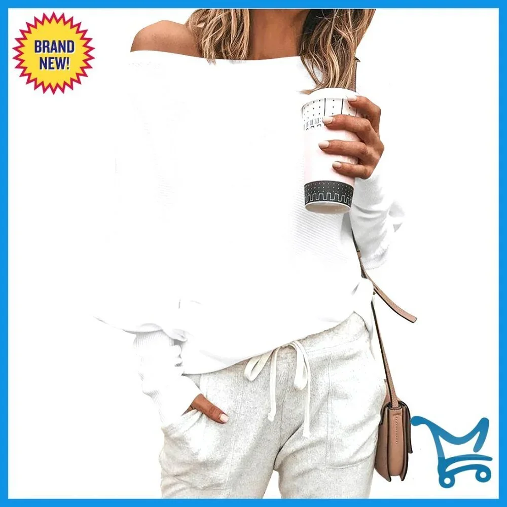 Oversized Batwing Sleeve Pullover Sweater Off Shoulder Loose Fit Knit Top