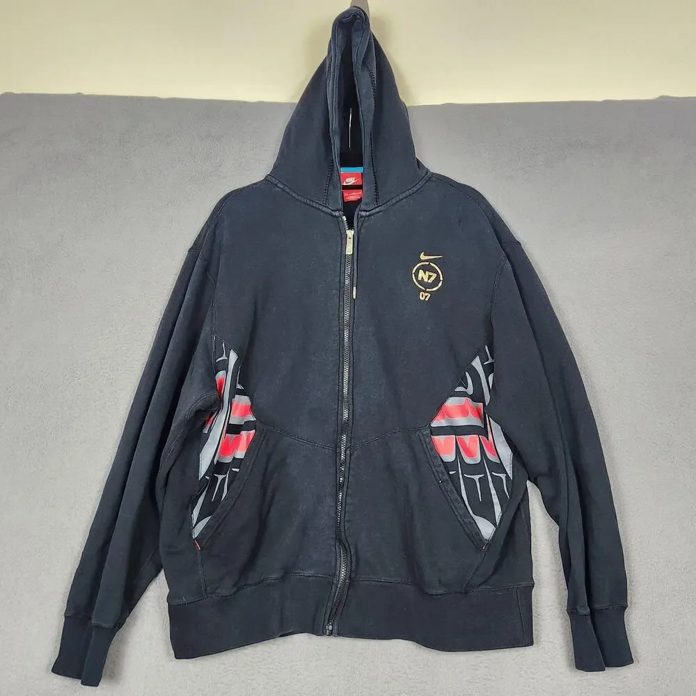 Nike N7 Hoodie Mens 2XL Black Full Zip Fleece Tribal Graphic 655841-010