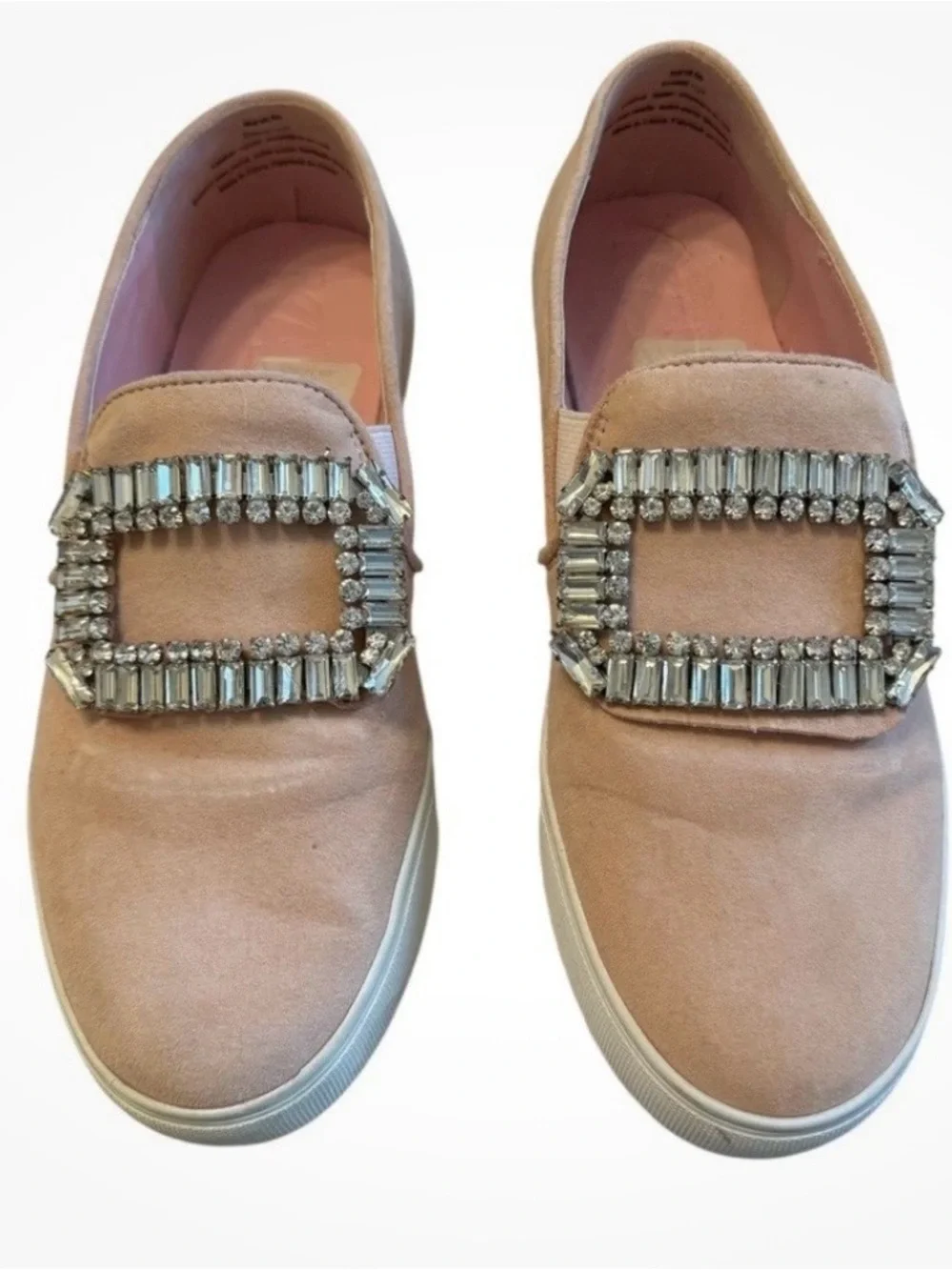 Karl Lagerfeld Paris Ermine Crystal Embellished Pink Slip On Sneakers Sz 8 EUC