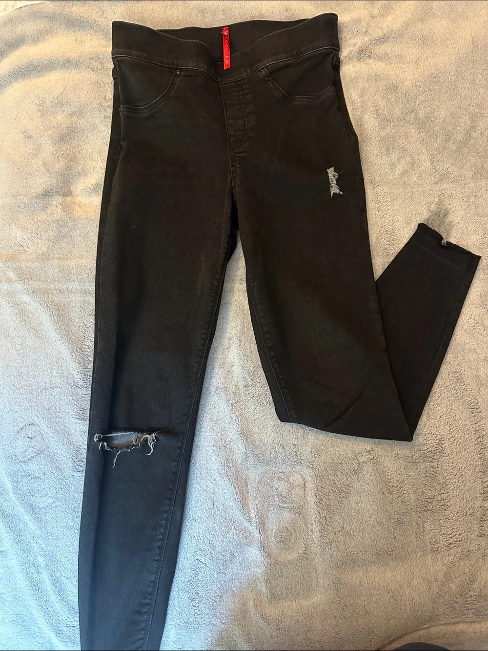 Black Spanx Women's Skinny Jeans with Distressed Detail