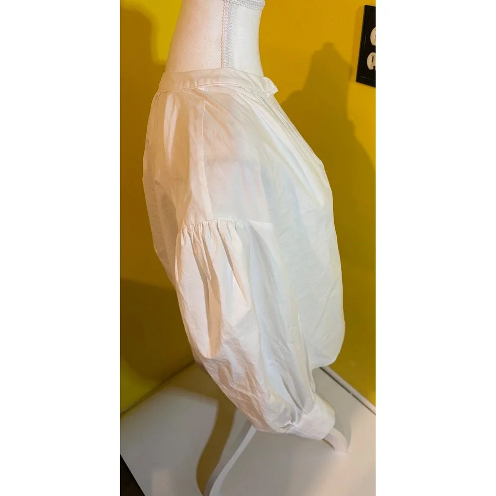 Banana Republic White Cotton Poplin Blouse Small V-Neck Puff Sleeve Peasant Top