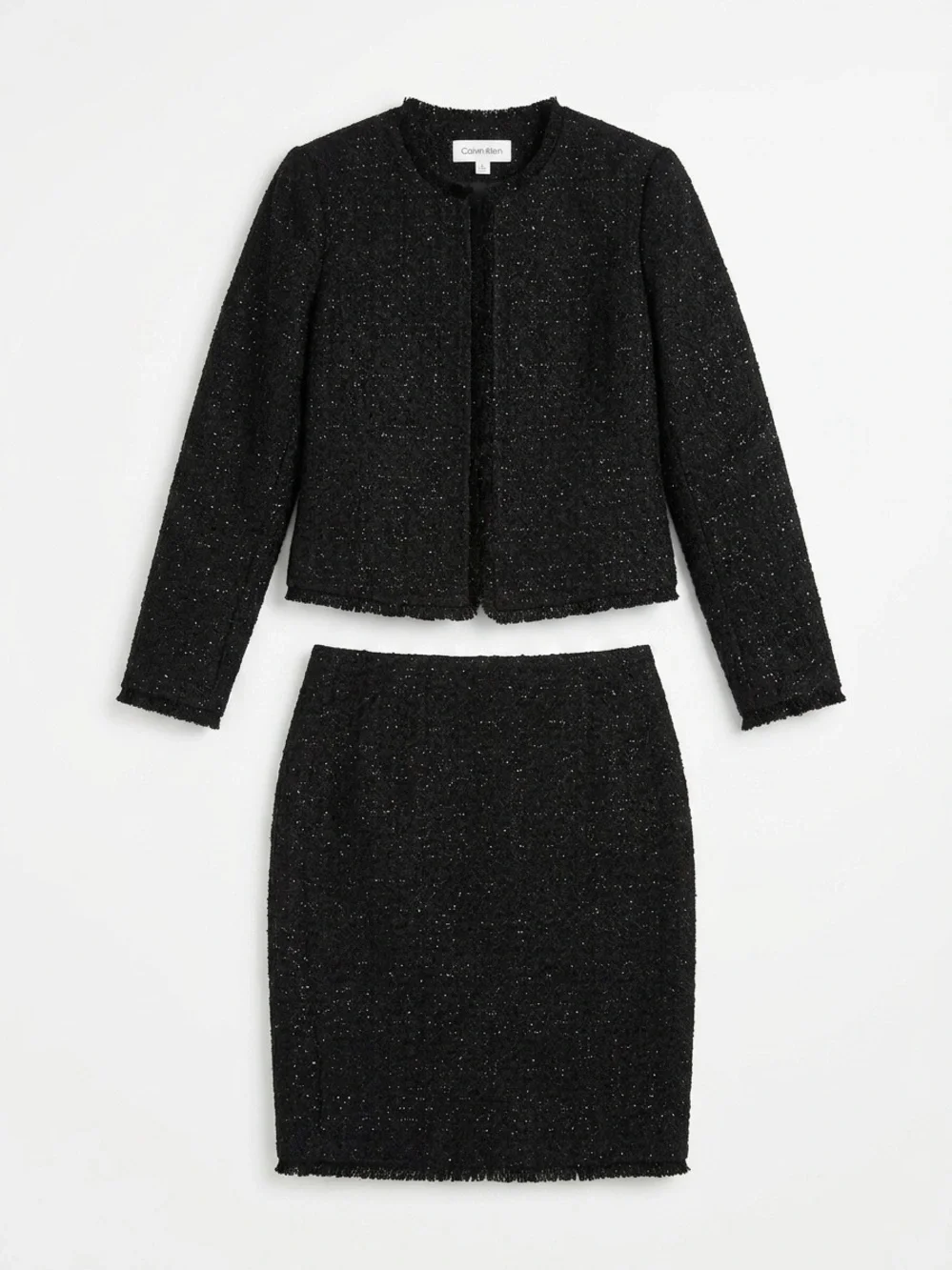 NWT Calvin Klein Black Tweed Blazer & Skirt 2-Piece Suit Set Size Small 4P/6