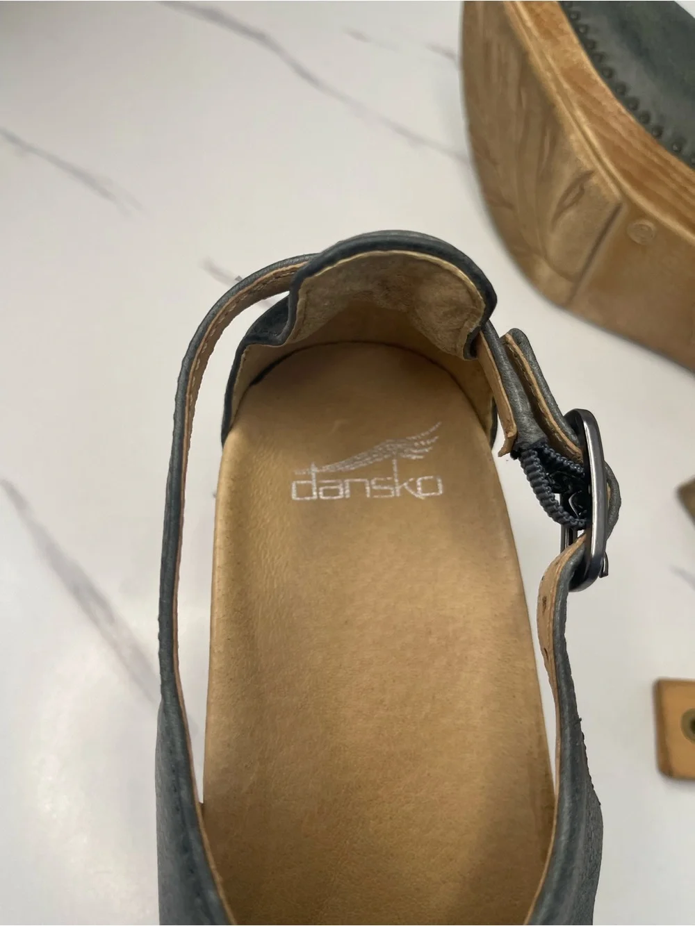 Dansko Sassy Heel Leather Slingback Clogs in Slate Color Sz 39/ 8.5-9