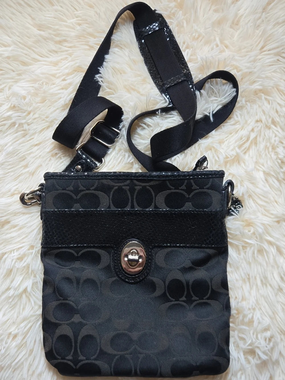 Coach Black Signature Canvas Crossbody with Turnlock