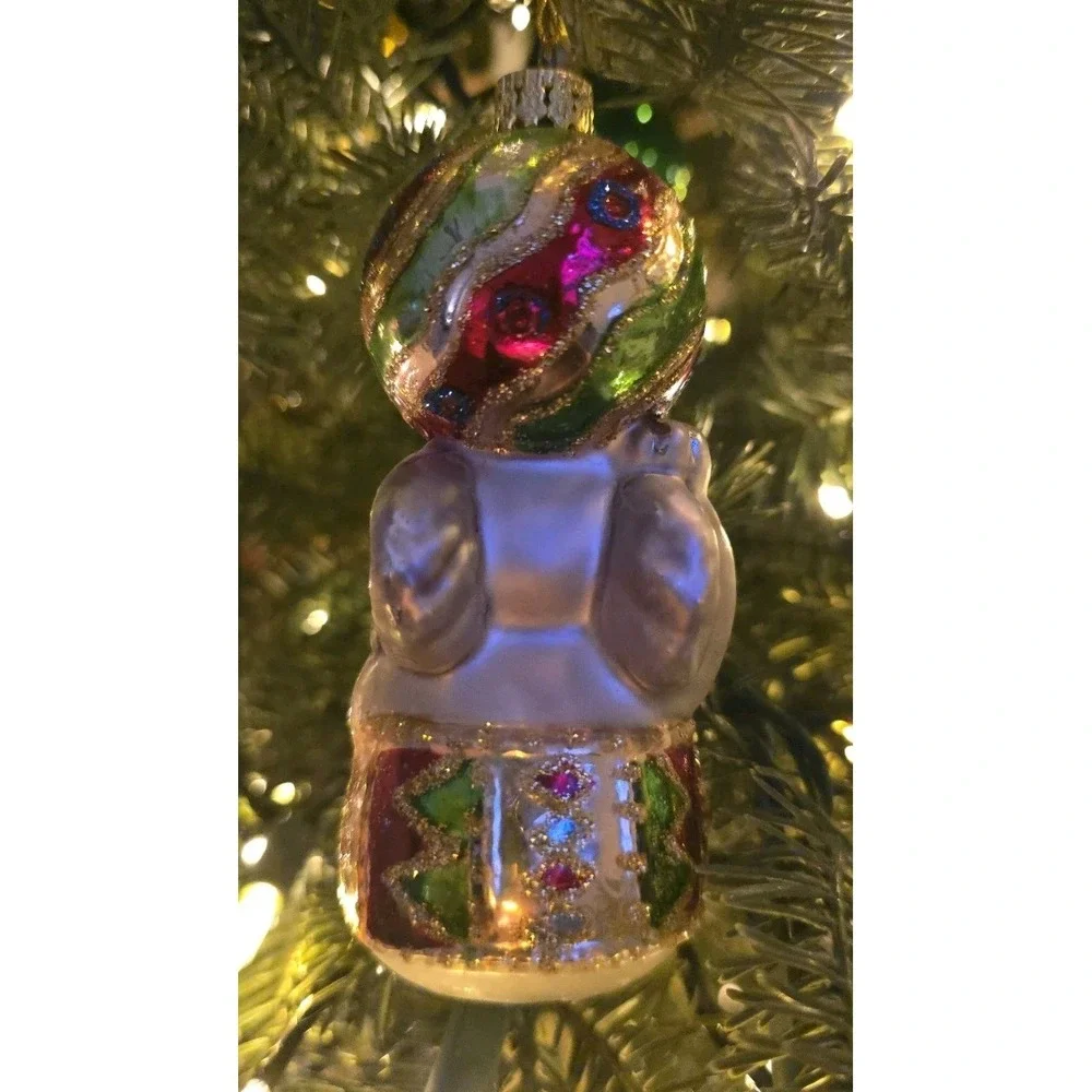 VTG‎ Lot Of 2 Christmas Glass Ornament Elephant Circus Style Ball Hat