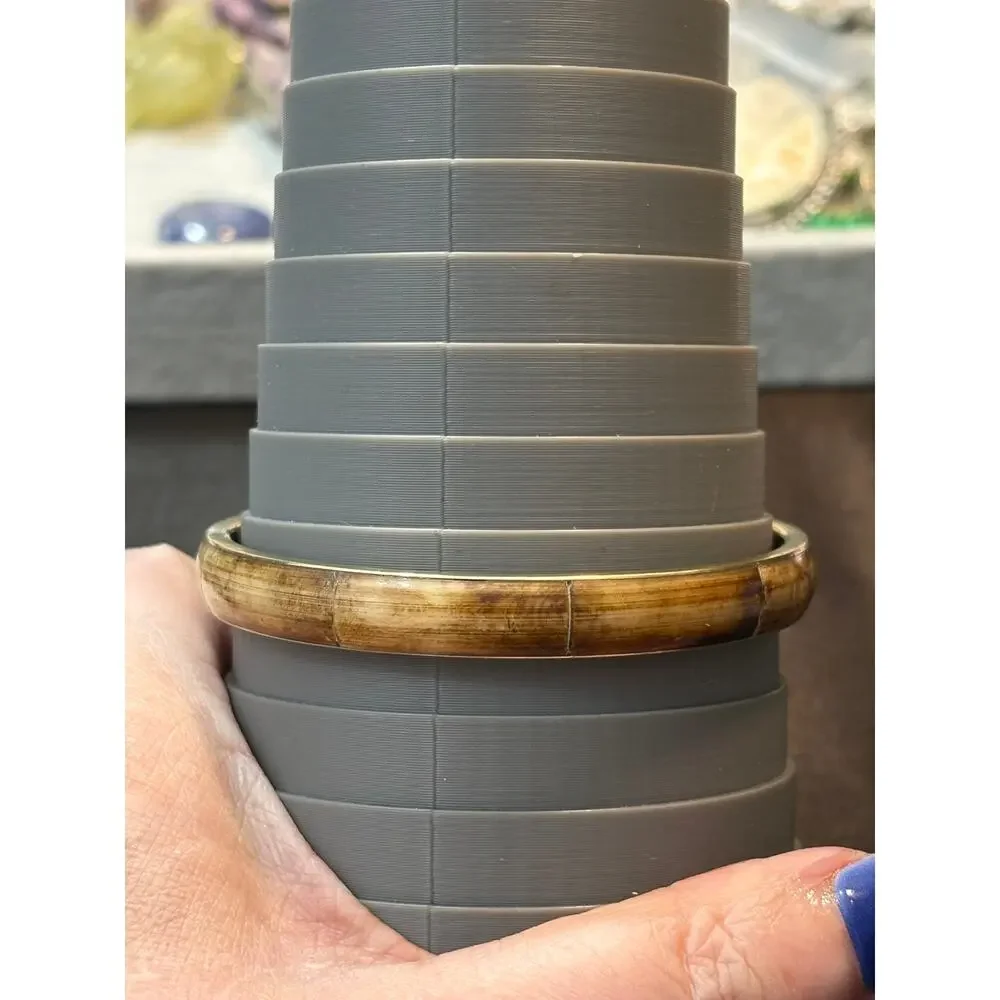Vintage Bone Bangle Bracelet 18g Inlaid Bone With Brass Liner Size 8”