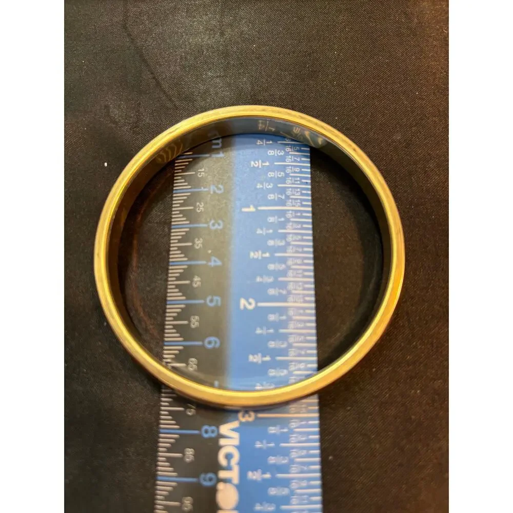 Vintage Bone Bangle Bracelet 18g Inlaid Bone With Brass Liner Size 8”