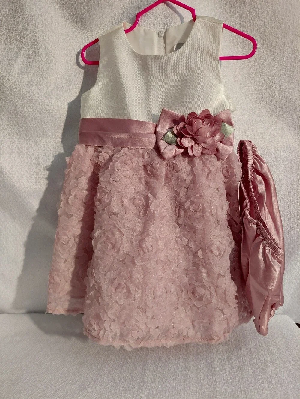 Rare Editions Girls Two Piece 24M White & Blush Pink Floral Party Dress with Bow