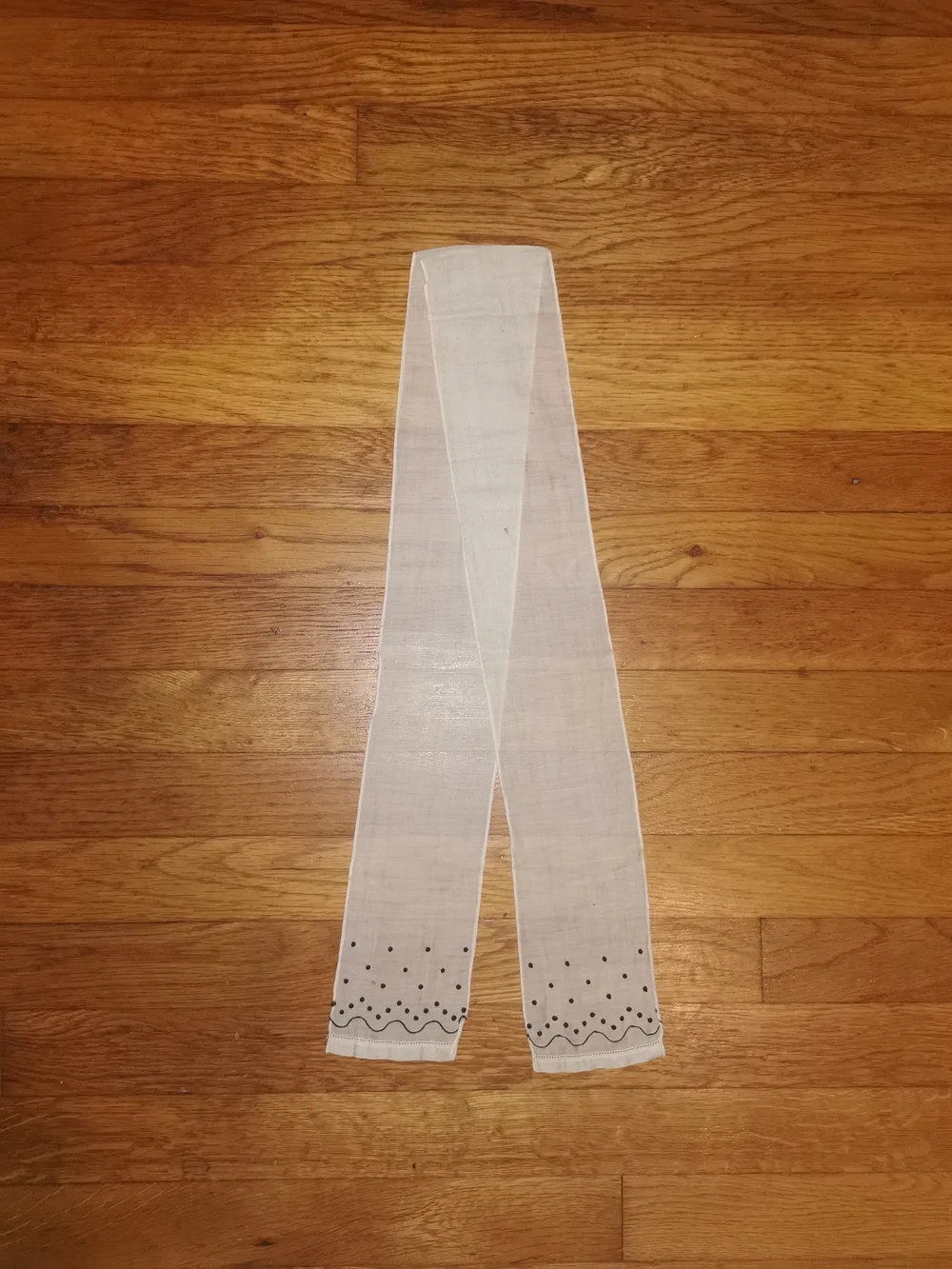 Antique Hand Embroidered Cotton Lappet Scarf: Victorian Head Covering