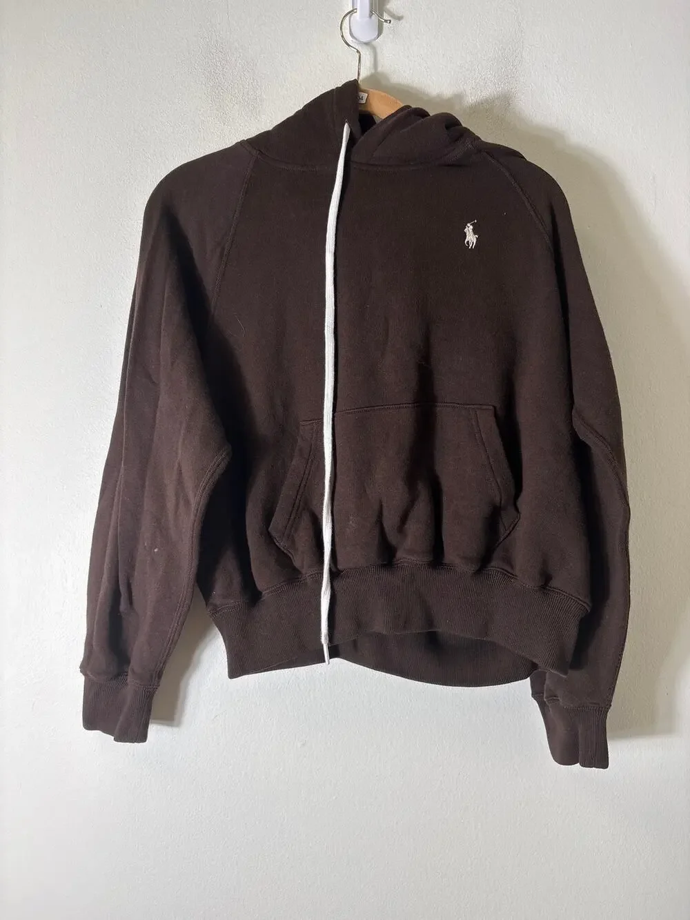 Polo Dark Brown Long Sleeve Cropped Hooded Sweatshirt Sz M