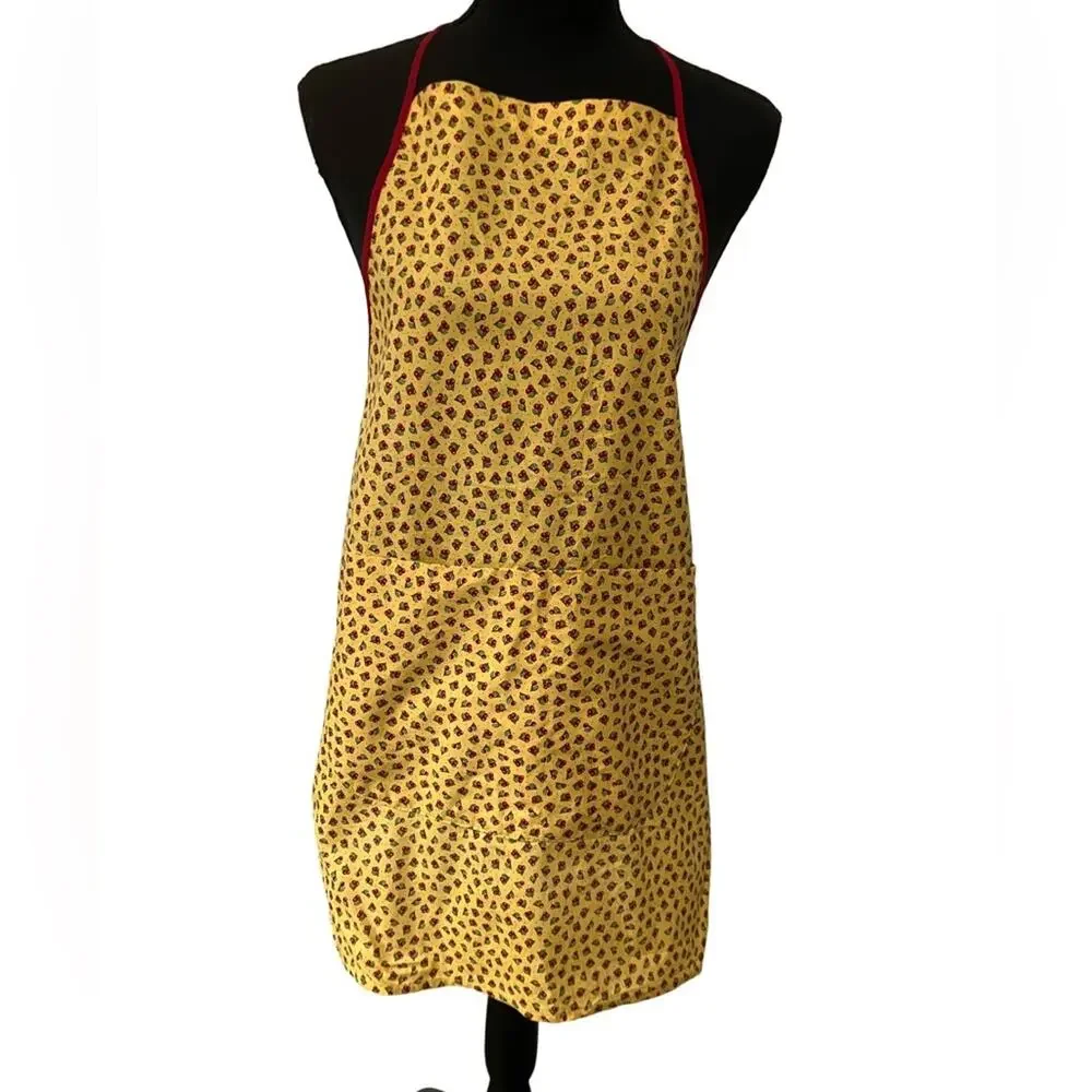 Yellow Patterned Kitchen Apron with Cherries