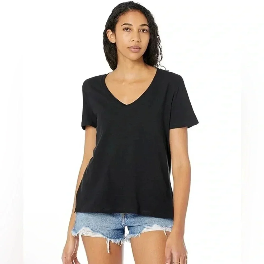 Juicy Couture Women’s Black Cotton Viscose SS Scoop V-Neck Tee‎ Shirt Small EUC