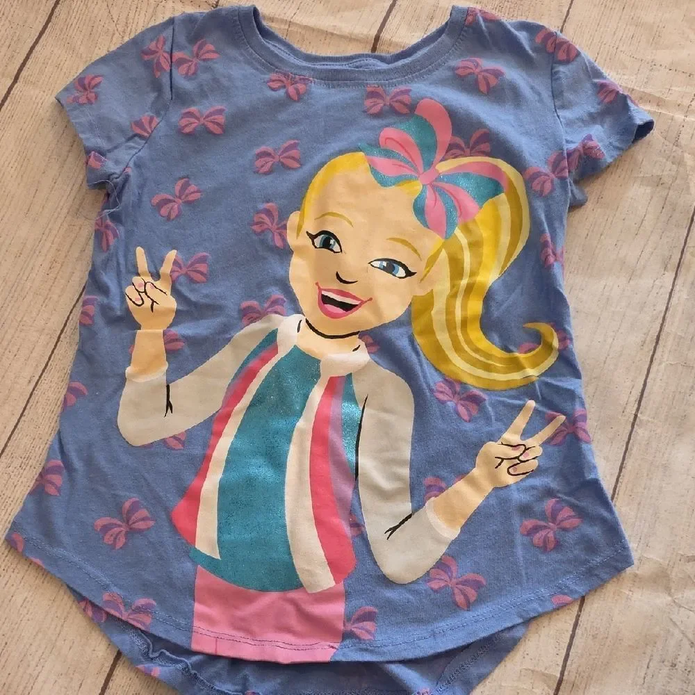JoJo Siwa Blue Tee with Bow and Peace Sign Graphic