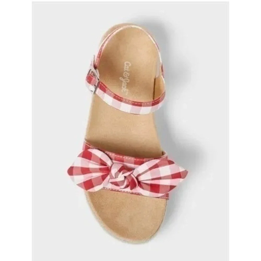 Big Girls Sandals by Cat & Jack Daphne Gingham‎ Red Size 5 New With Tags