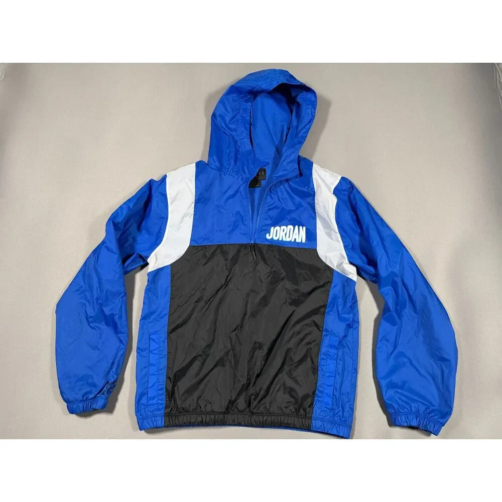 Nike Air Jordan Flight Club Half Zip Windbreaker Jacket Blue Black Mens Small S