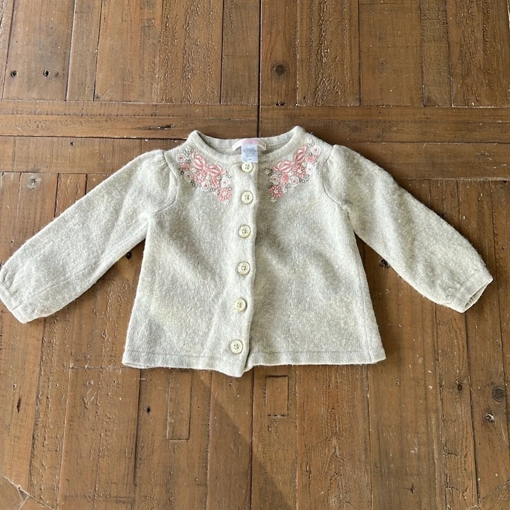 Janie and jack floral embroidered lambs wool cardigan