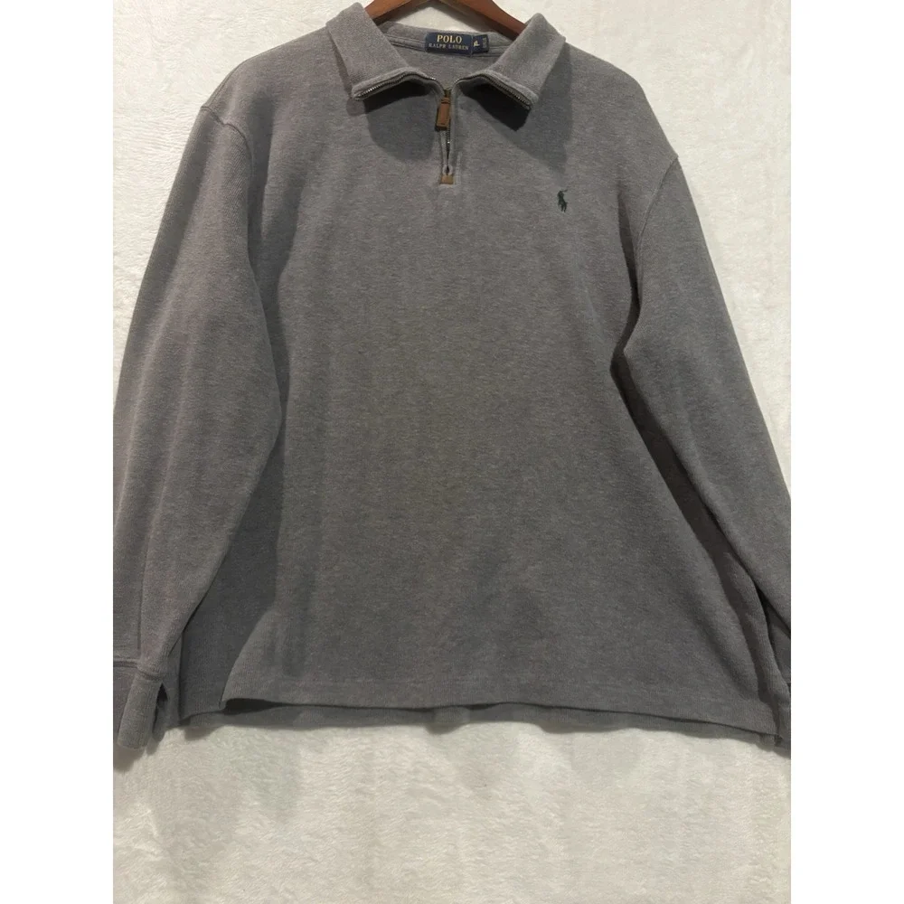 Vintage Polo Ralph Lauren Mens XL Sweater 1/4 Zip Pullover Logo Gray Long Sleeve