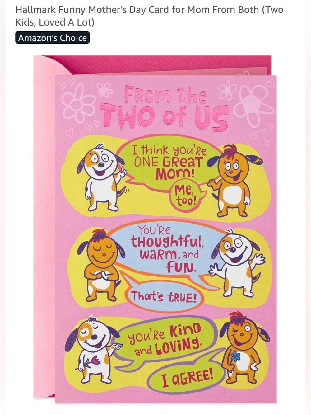Pink Mother's Day Card for Mom – Cute Dog Cartoon Design NEW