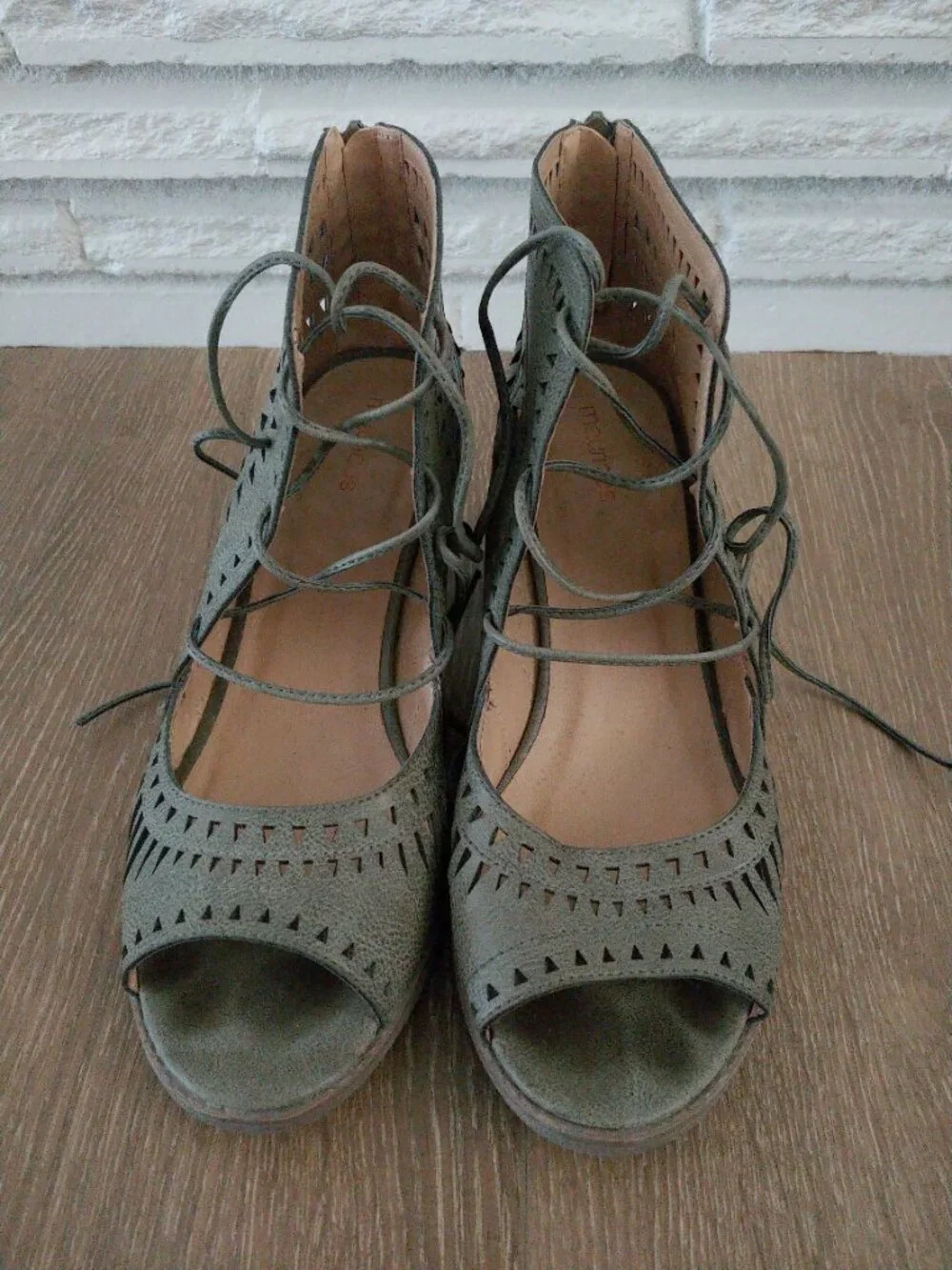 Maurices Carmen Olive Green Laser Cut Lace Up Heels